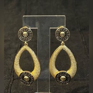 Elegant Gold and Black Greek Key Motifs Drop Earrings.